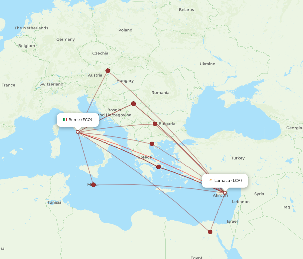LCA to FCO flights and routes map