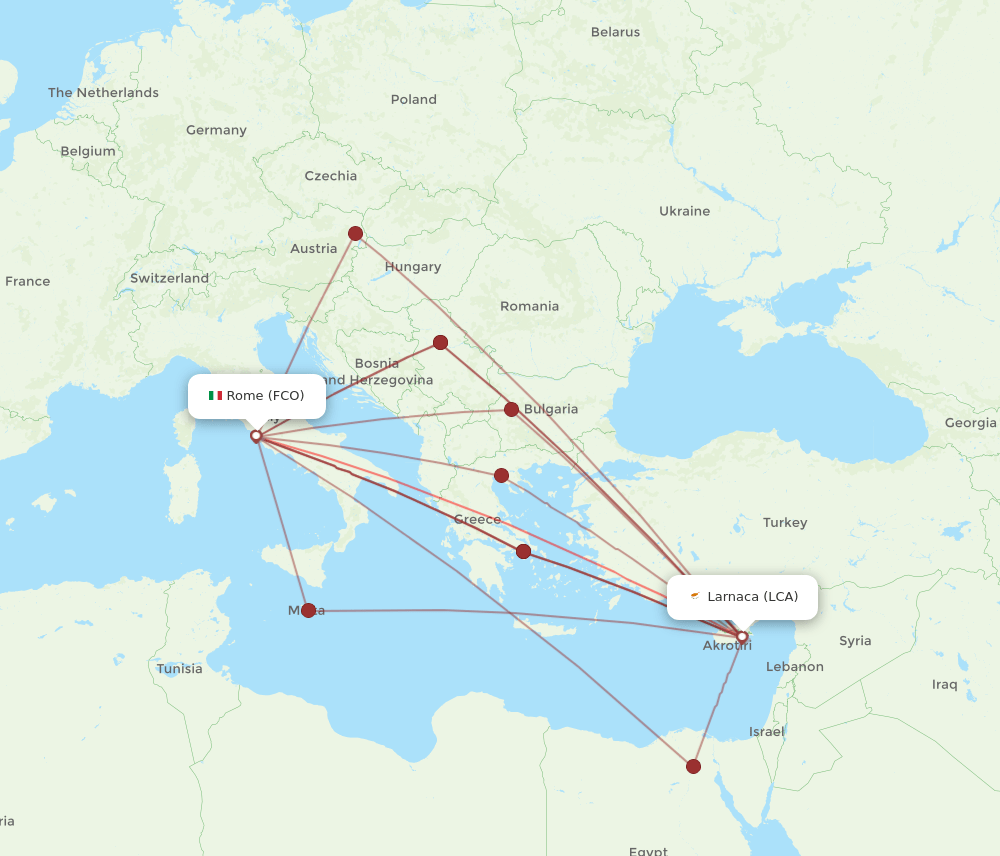 LCA-FCO flight routes