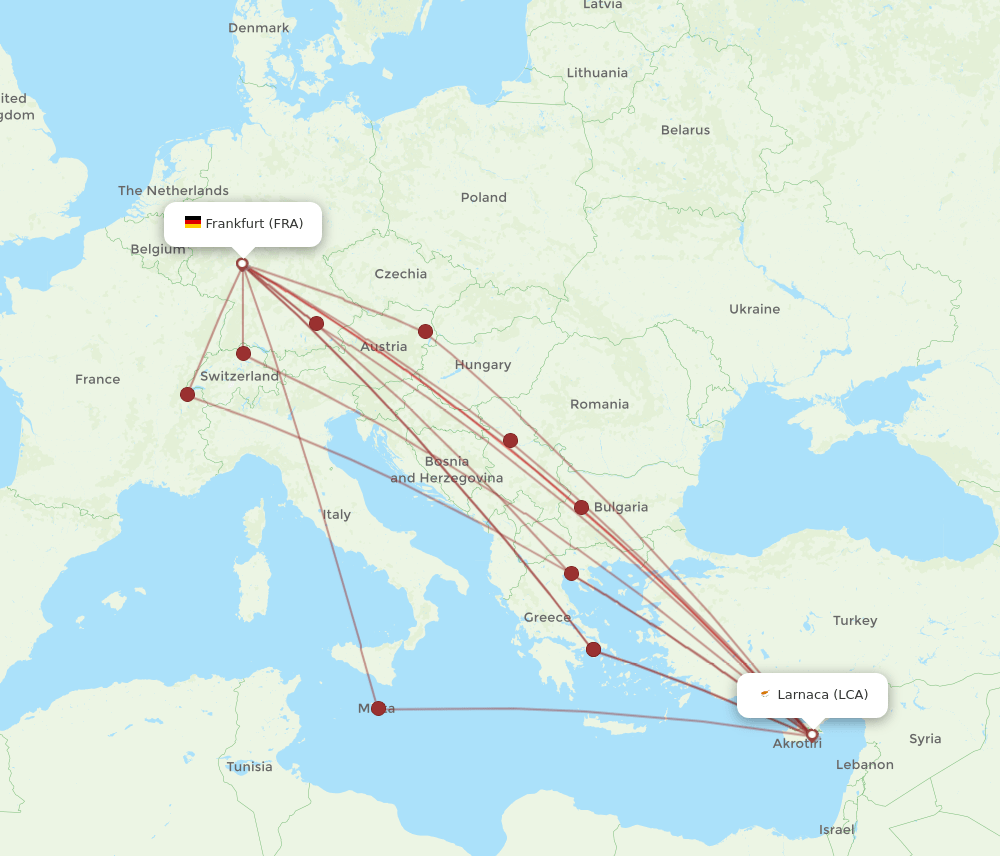 LCA-FRA flight routes