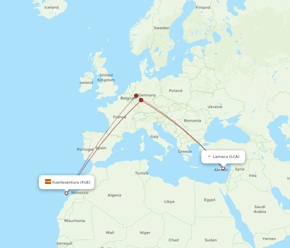 LCA-FUE flight routes