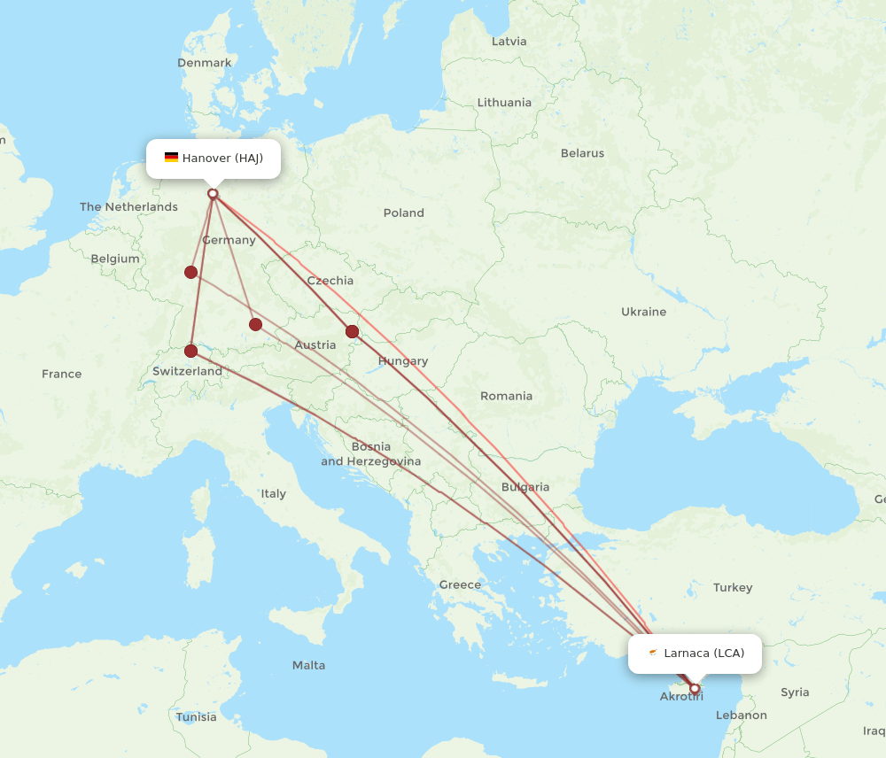 LCA to HAJ flights and routes map