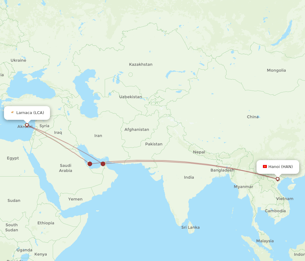 LCA-HAN flight routes