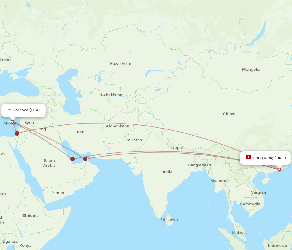 LCA-HKG flight routes