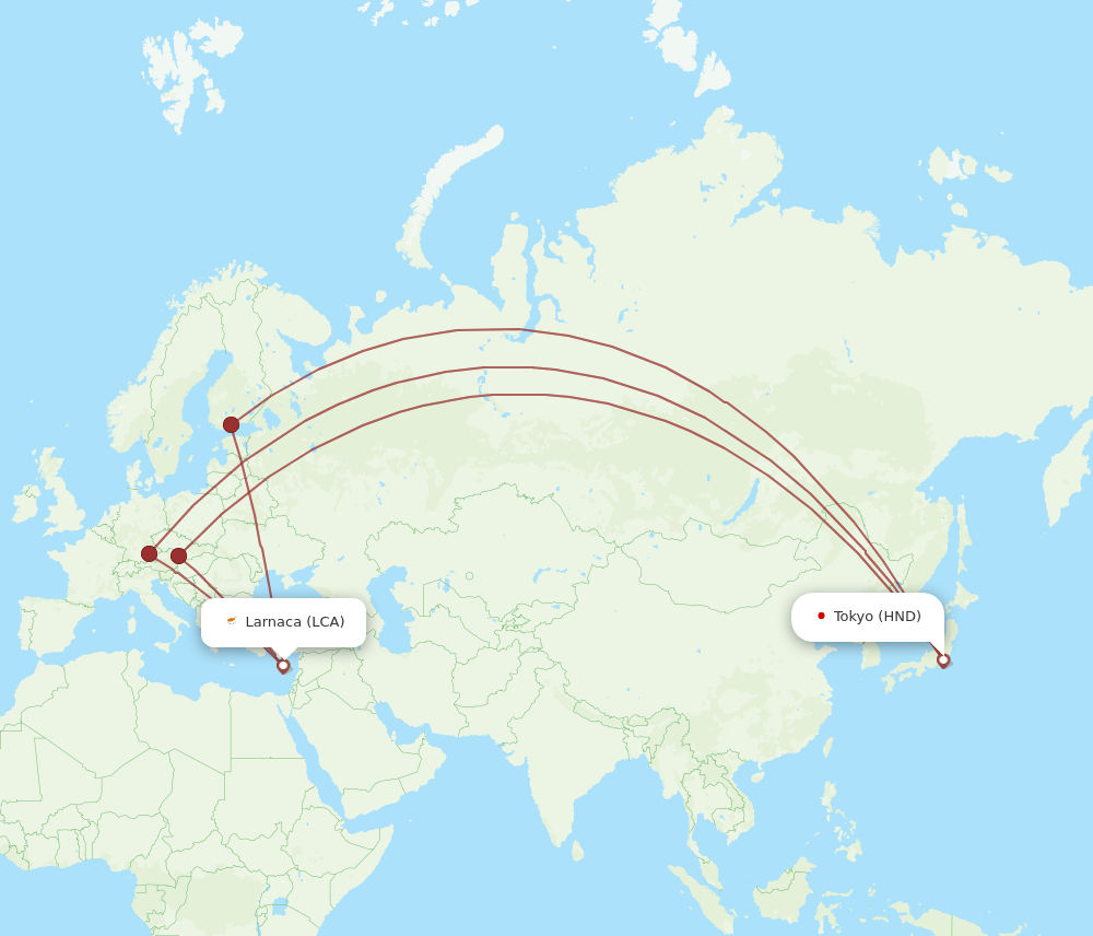 LCA-HND flight routes