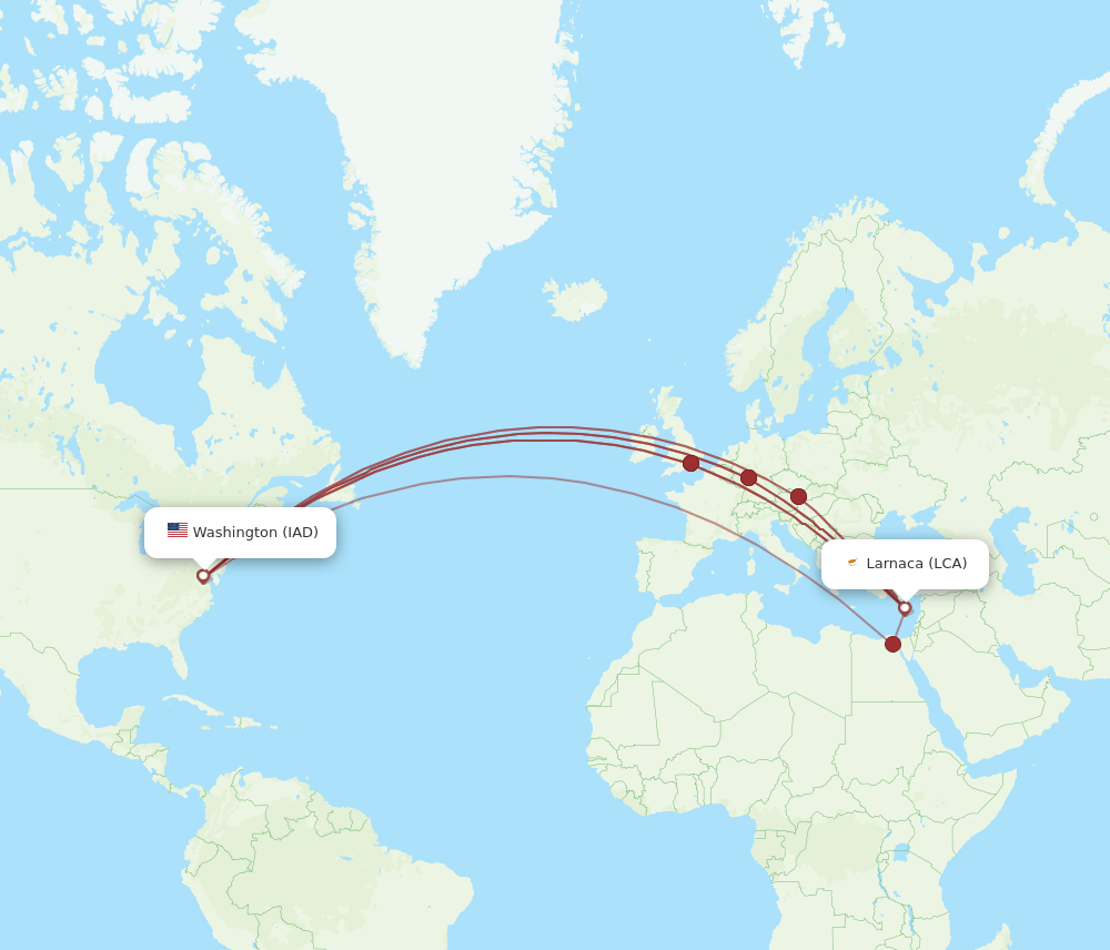LCA-IAD flight routes
