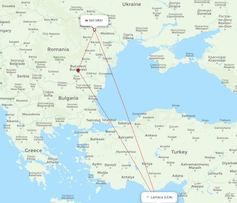 LCA to IAS flights and routes map