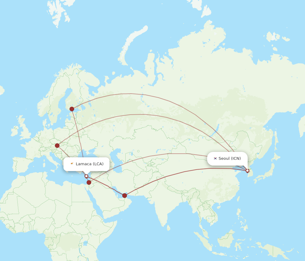 LCA to ICN flights and routes map