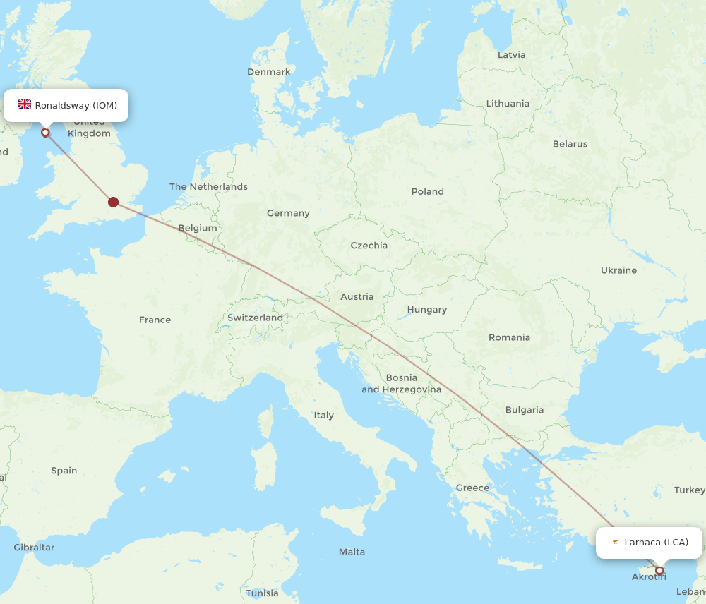 LCA to IOM flights and routes map