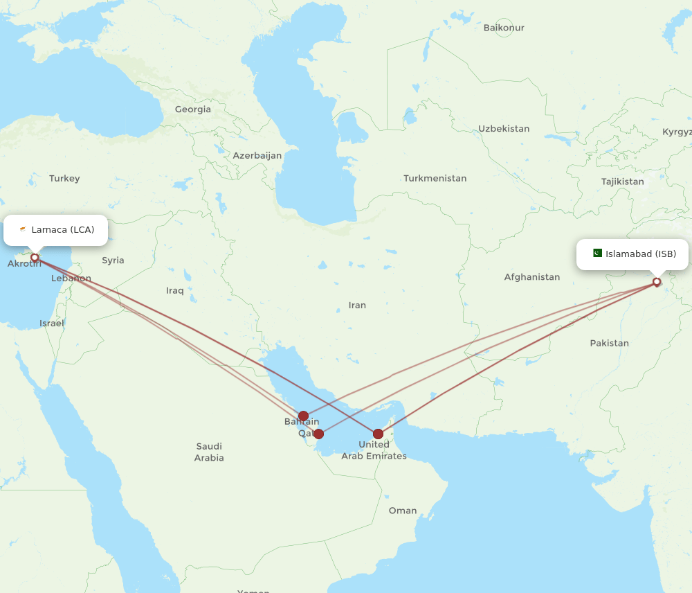 LCA-ISB flight routes