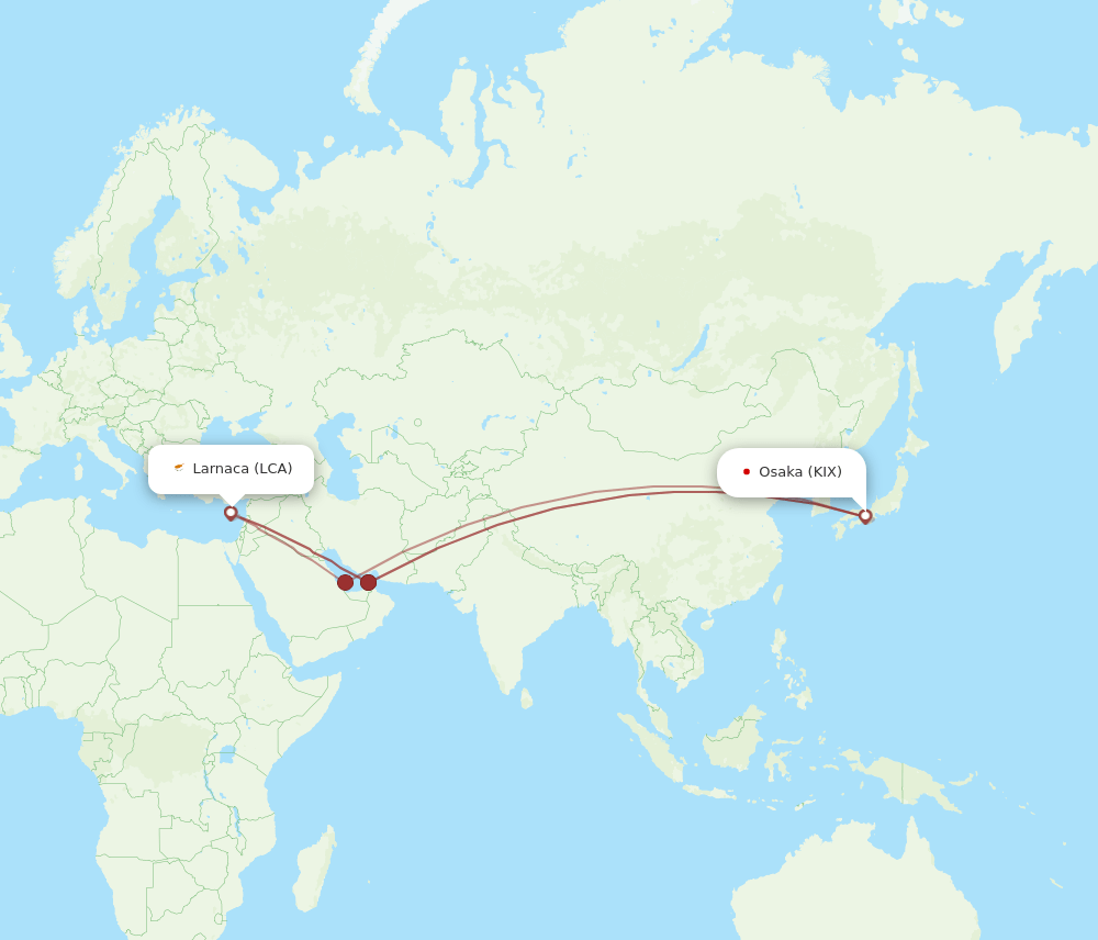 LCA-KIX flight routes