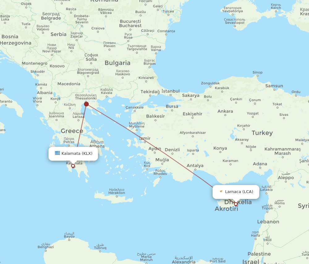 LCA-KLX flight routes