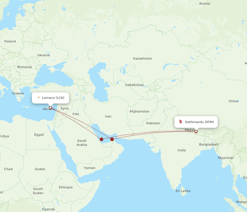LCA-KTM flight routes