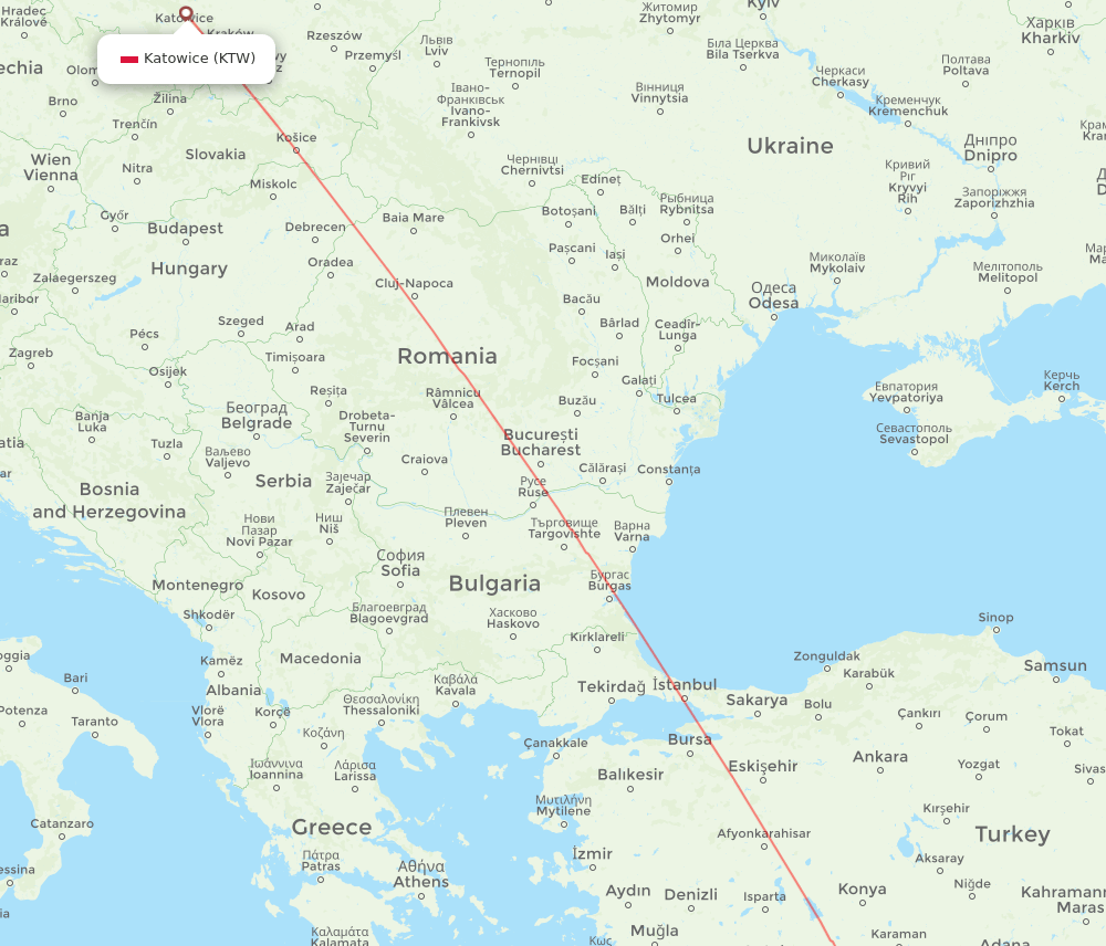 LCA-KTW flight routes