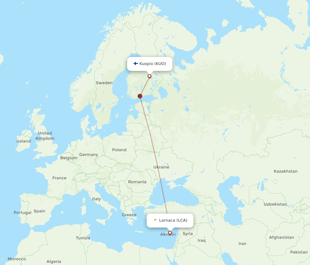 LCA-KUO flight routes