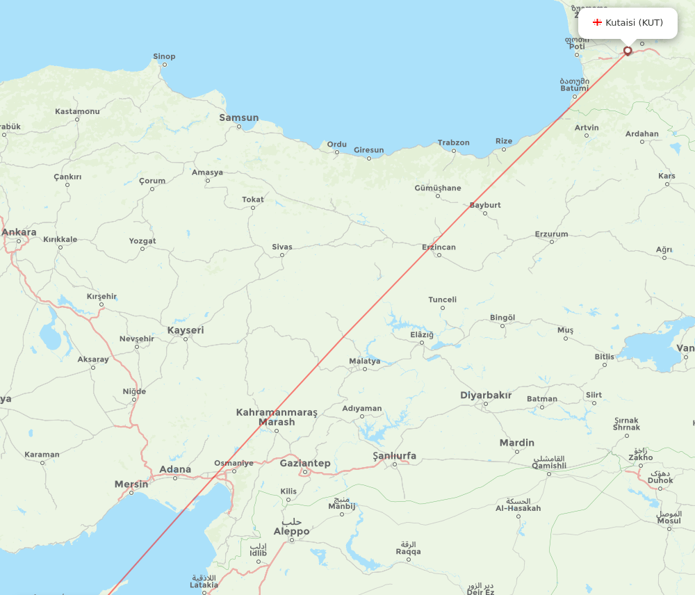 Larnaca - Kutaisi route map and flight paths
