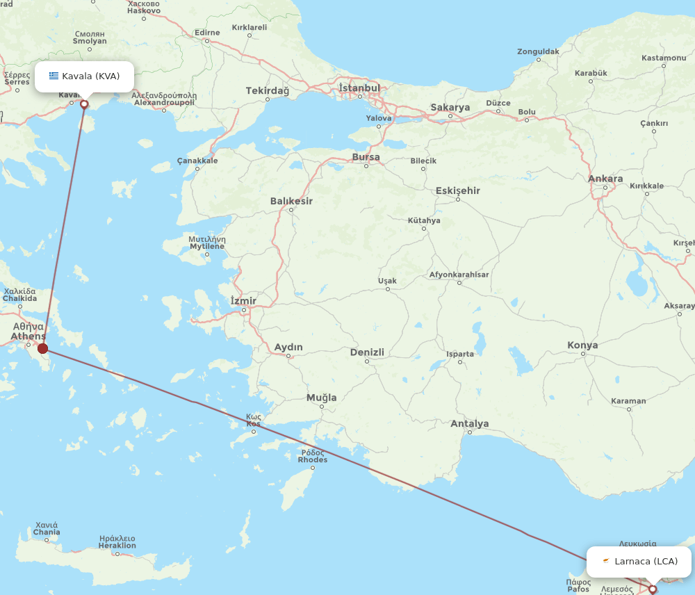 LCA-KVA flight routes