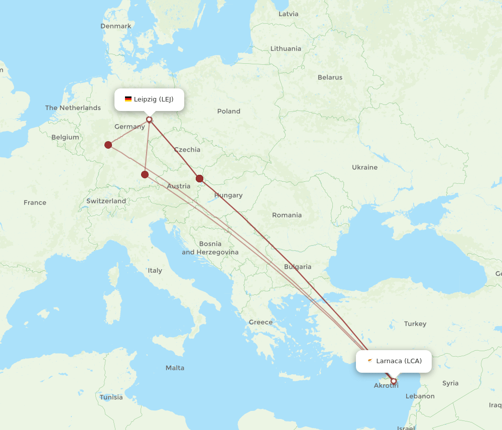 LCA to LEJ flights and routes map