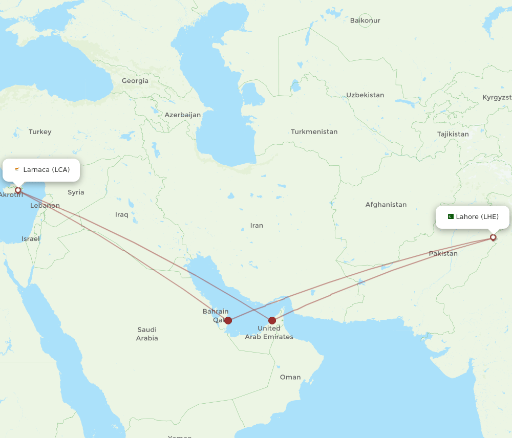 LCA-LHE flight routes