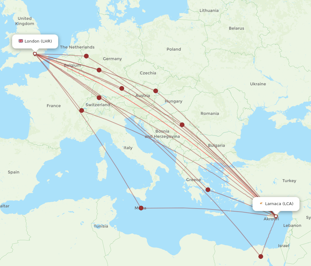 LCA-LHR flight routes