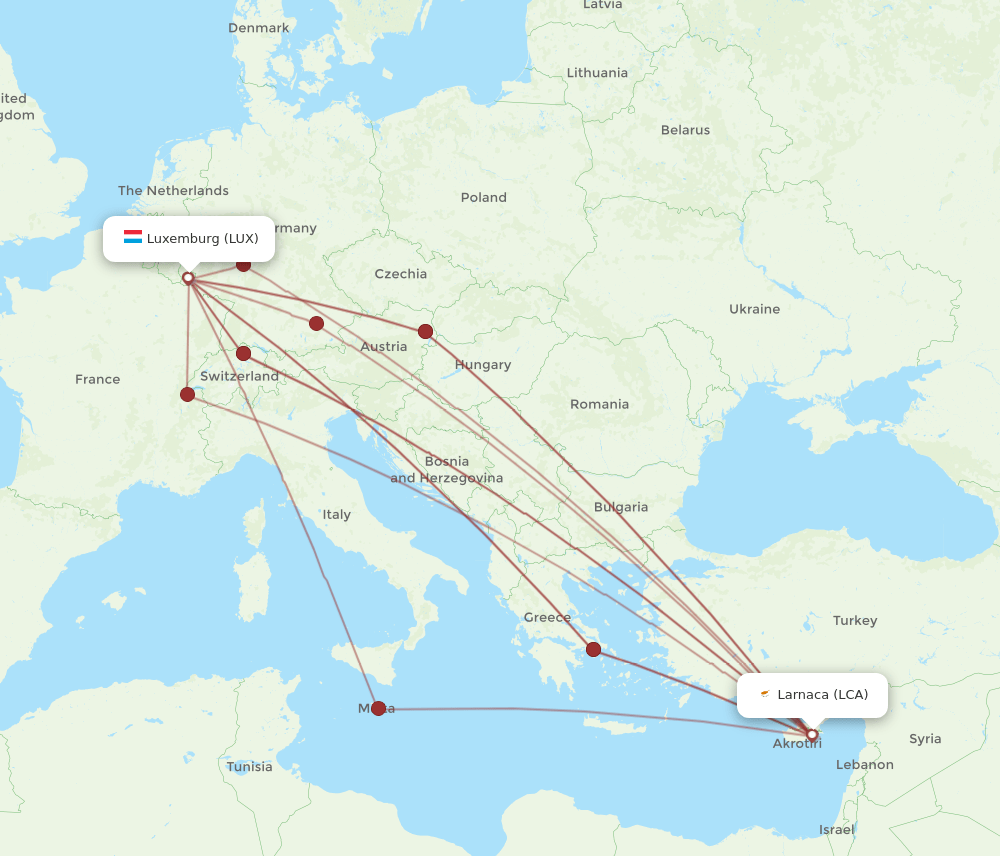 LCA-LUX flight routes