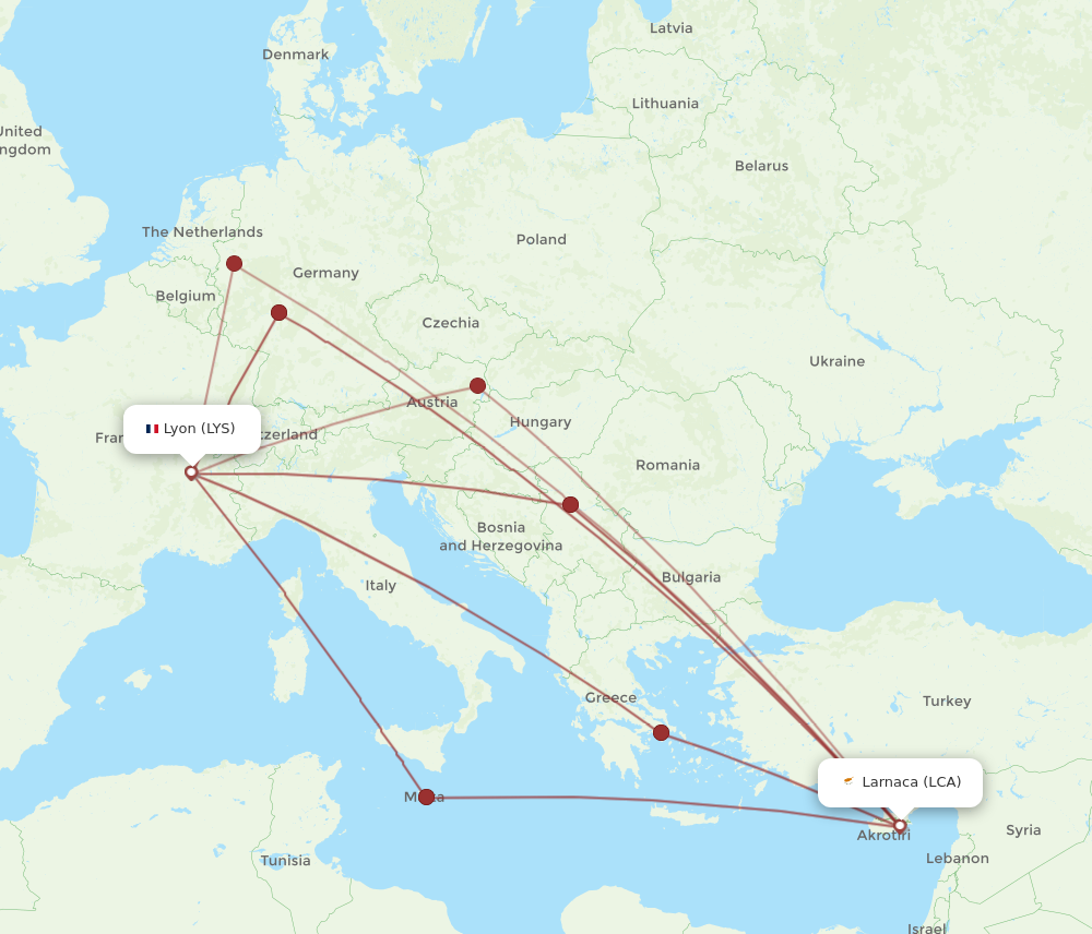LCA to LYS flights and routes map