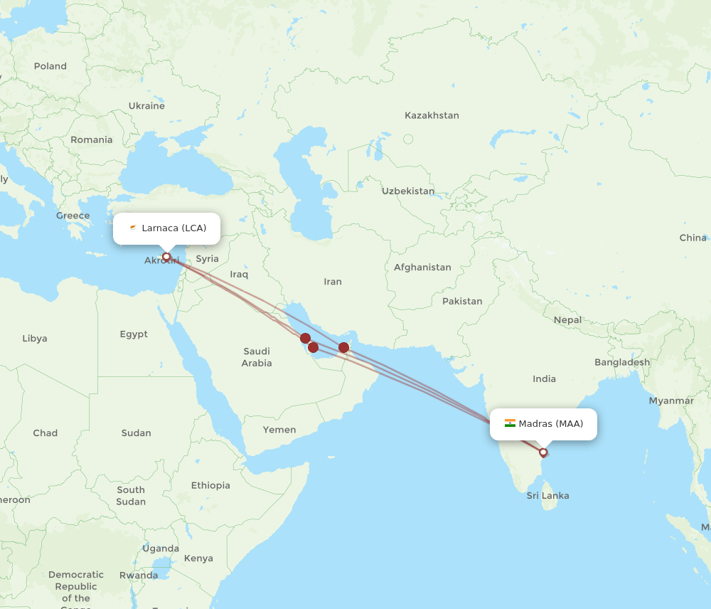 LCA-MAA flight routes