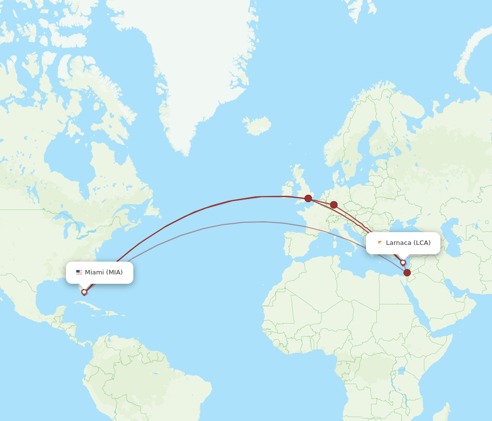 LCA-MIA flight routes