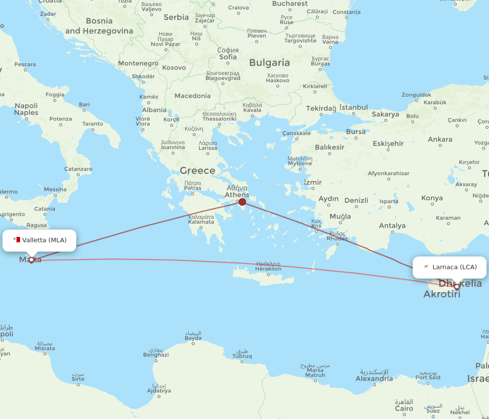 LCA to MLA flights and routes map