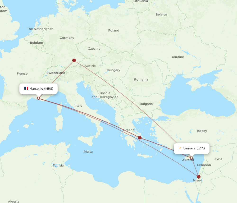 LCA to MRS flights and routes map