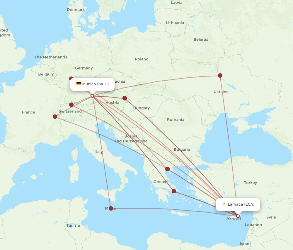LCA-MUC flight routes