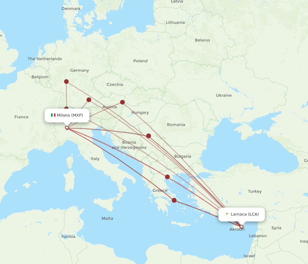 LCA-MXP flight routes