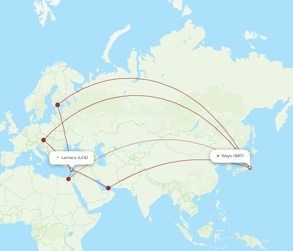 LCA-NRT flight routes
