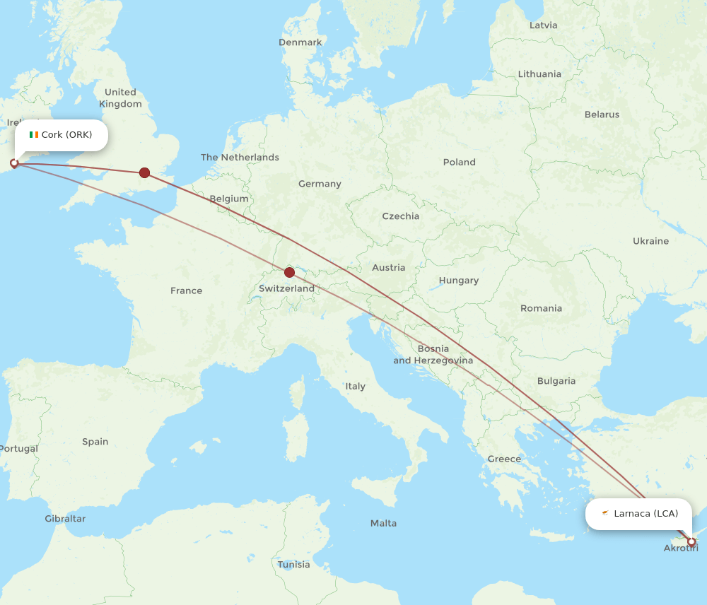 LCA-ORK flight routes