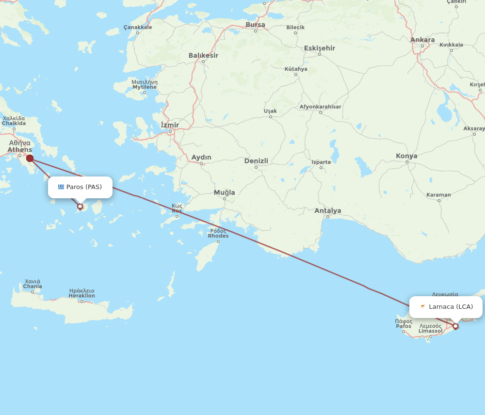 LCA to PAS flights and routes map