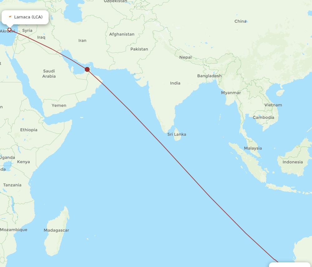 LCA to PER flights and routes map