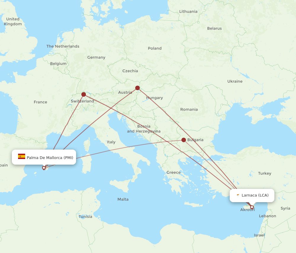 LCA-PMI flight routes