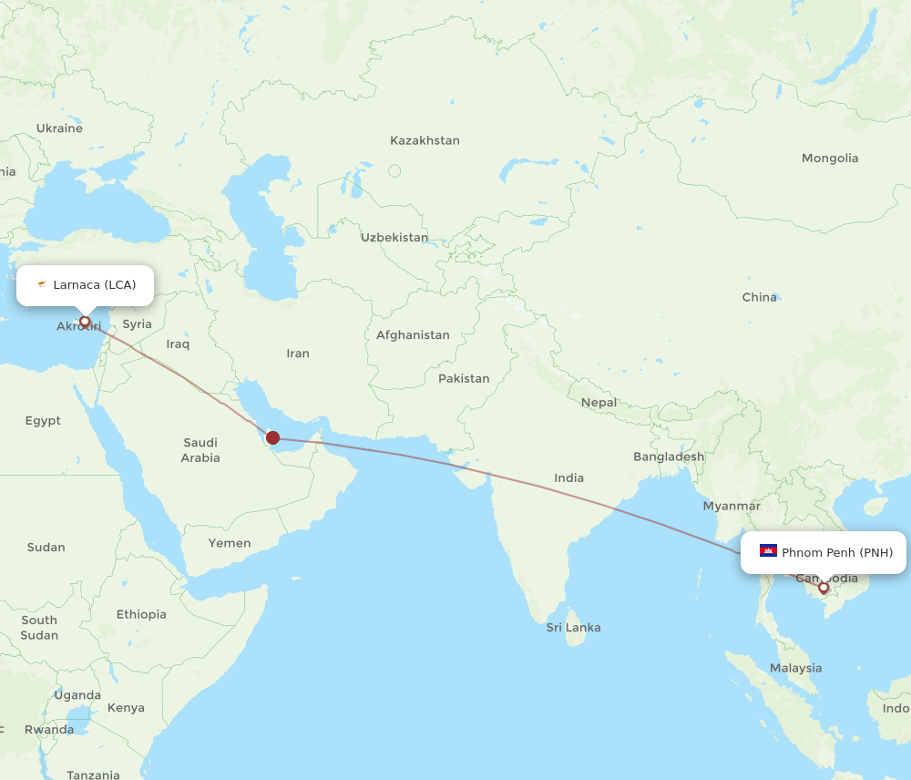 LCA to PNH flights and routes map