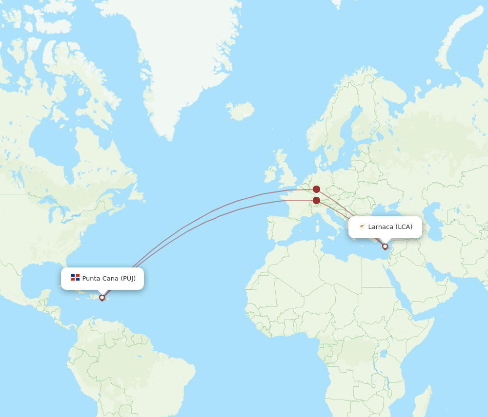 LCA to PUJ flights and routes map