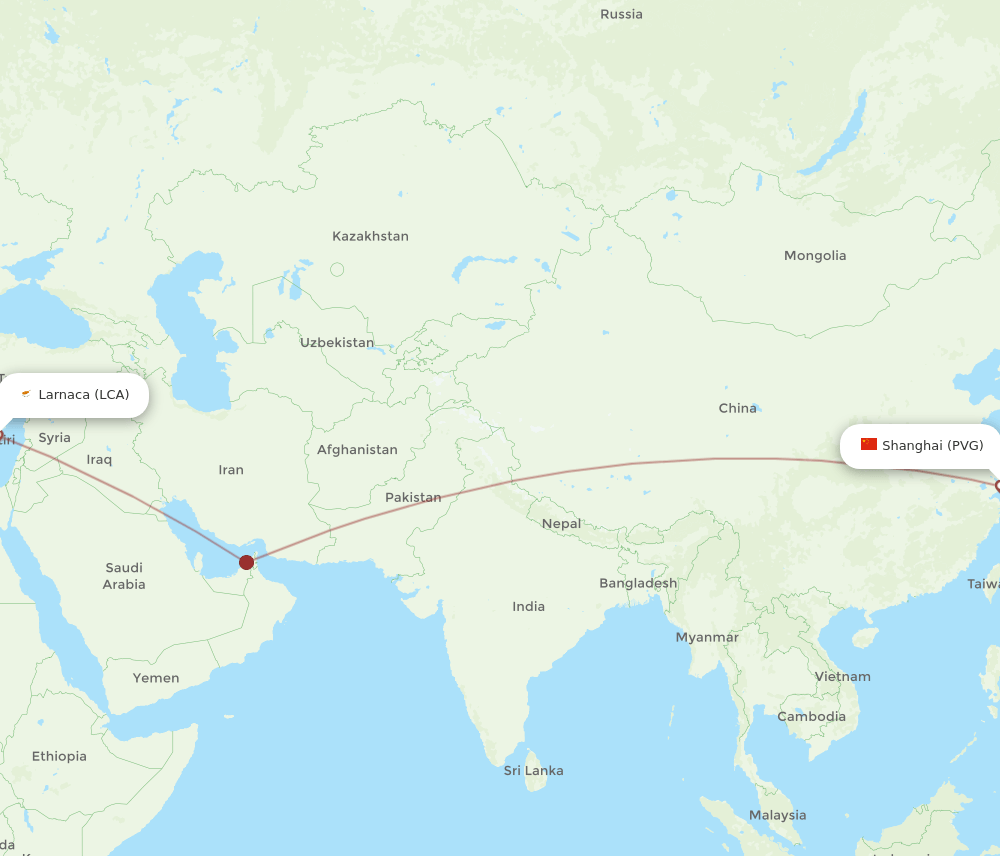 LCA-PVG flight routes