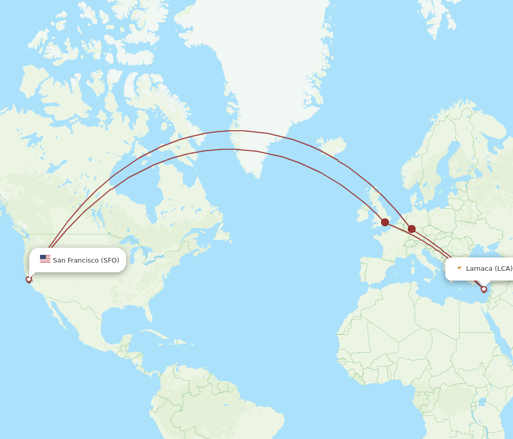 LCA-SFO flight routes