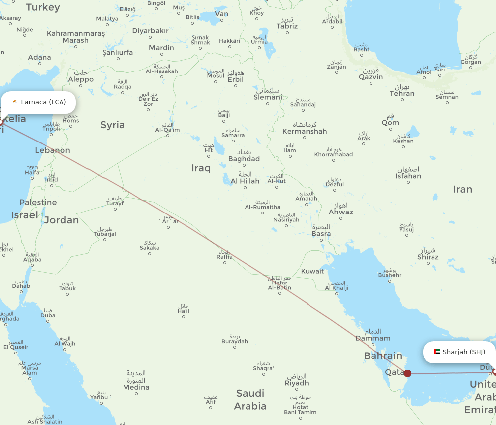 LCA-SHJ flight routes