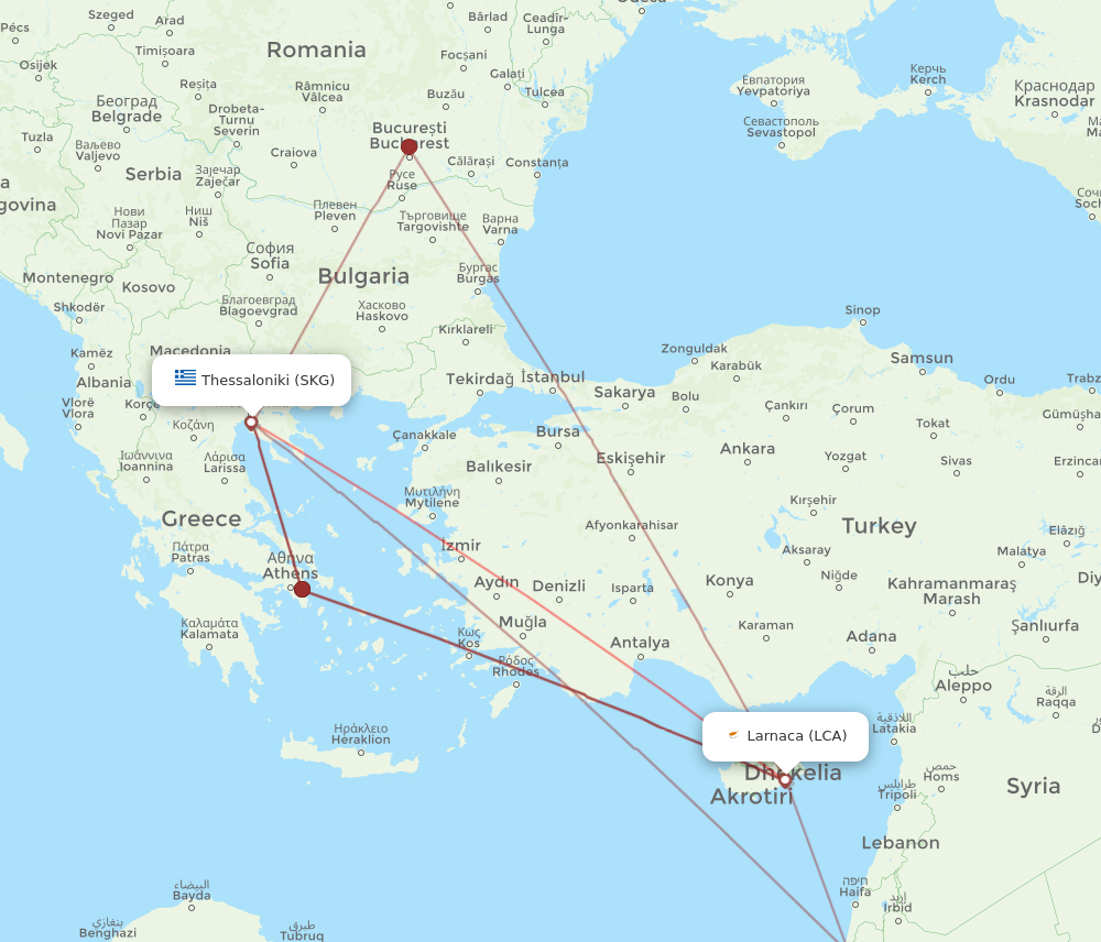 LCA to SKG flights and routes map