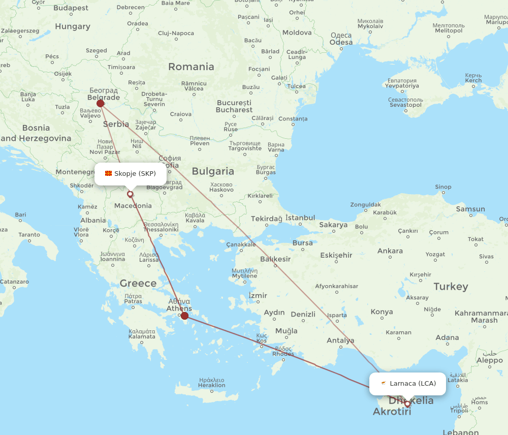 LCA-SKP flight routes