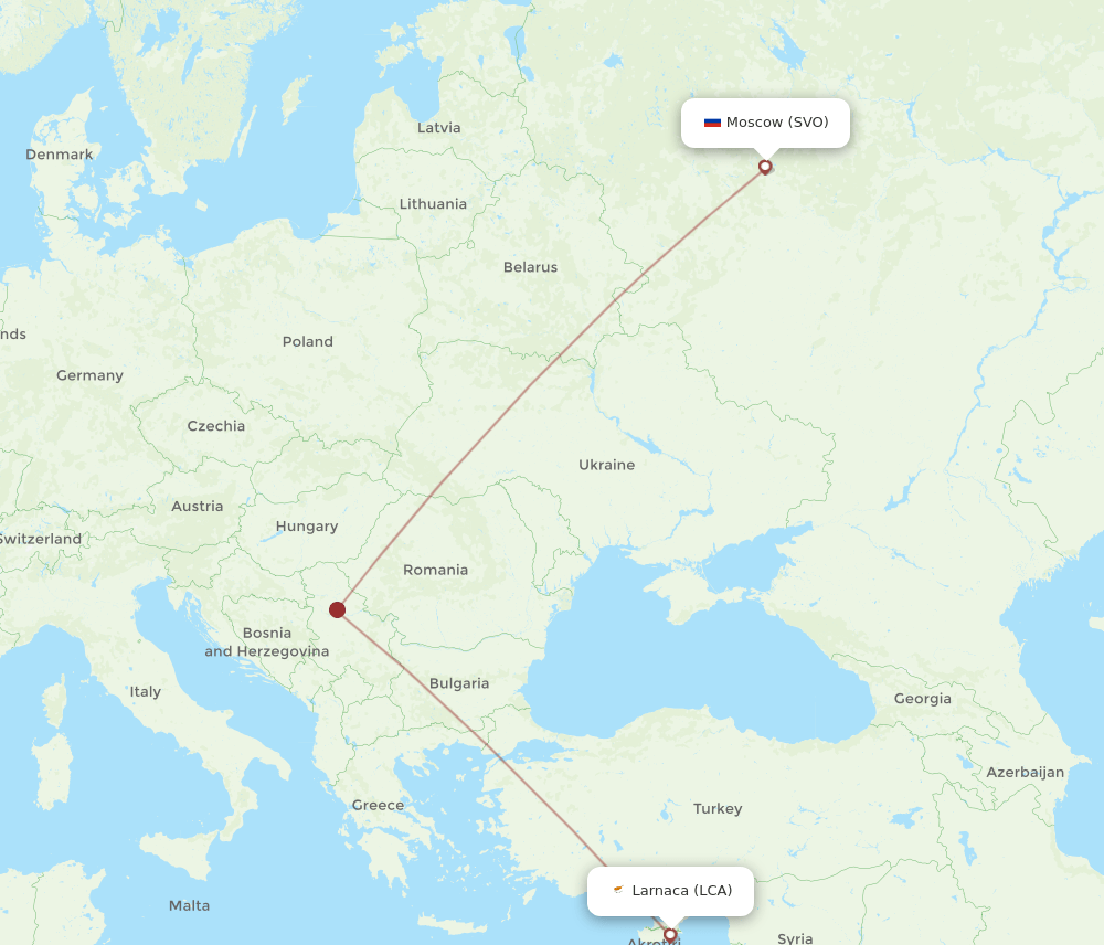 LCA to SVO flights and routes map