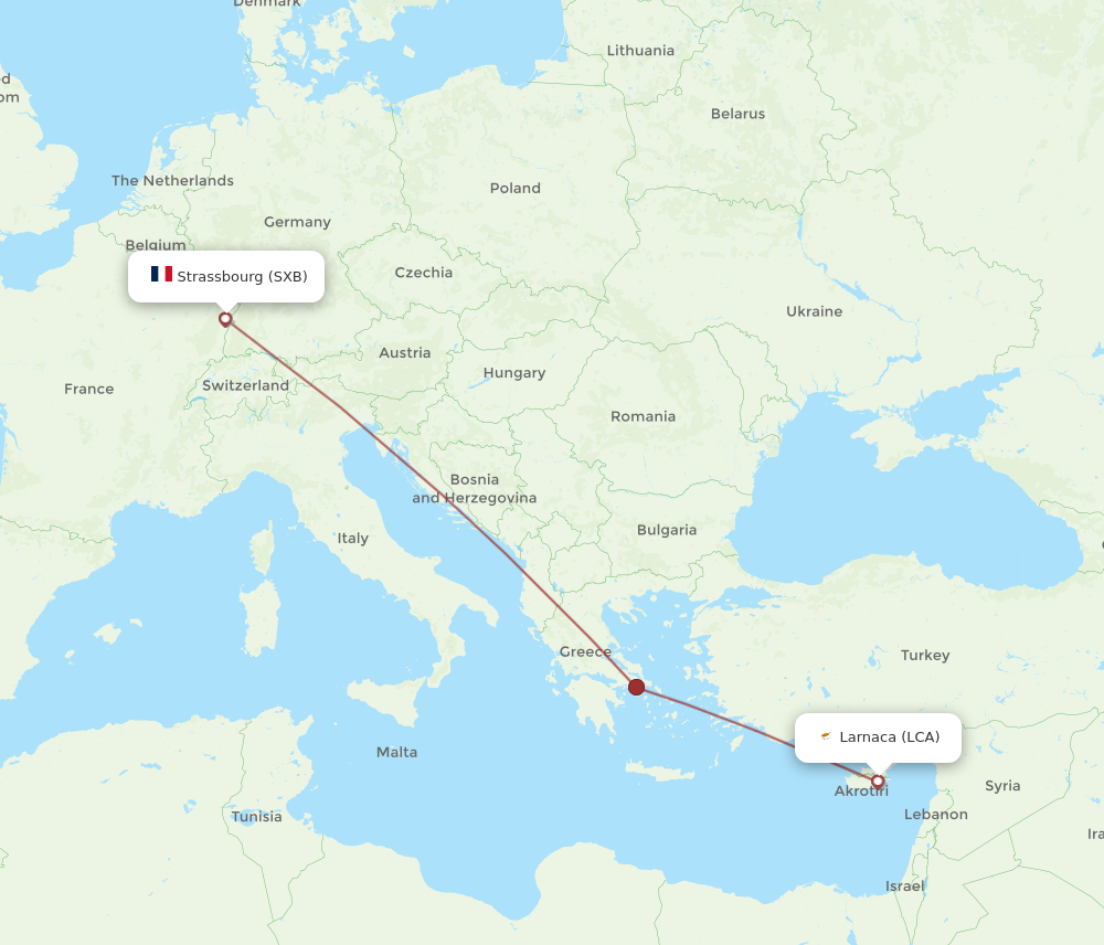 LCA to SXB flights and routes map