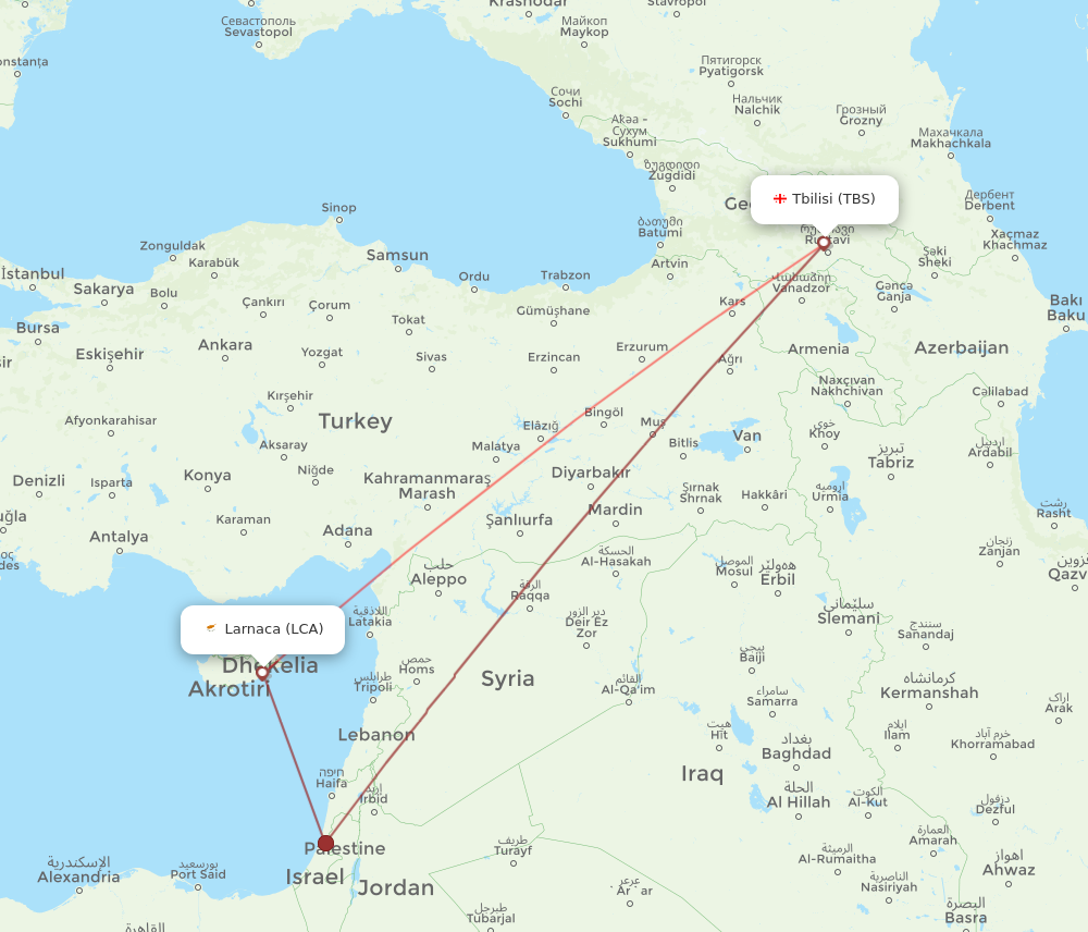 LCA to TBS flights and routes map