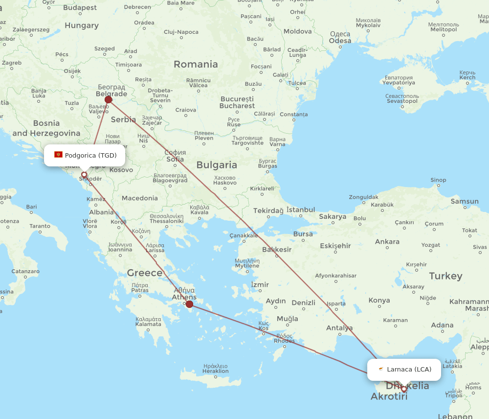 LCA-TGD flight routes
