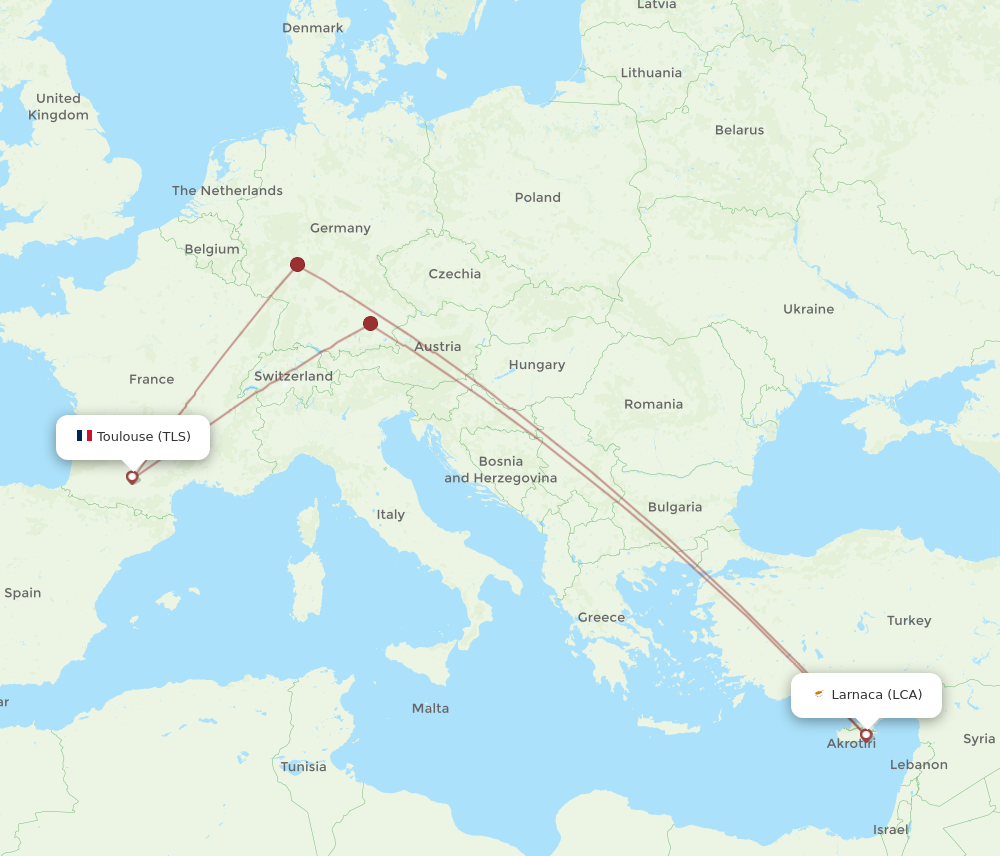 LCA to TLS flights and routes map