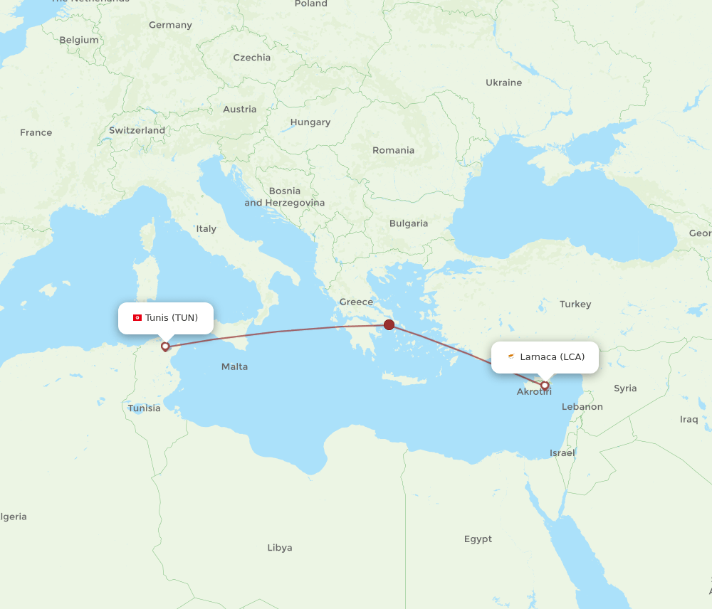 LCA-TUN flight routes