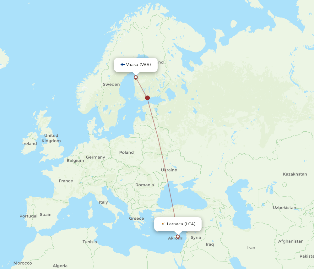 Larnaca - Vaasa route map and flight paths